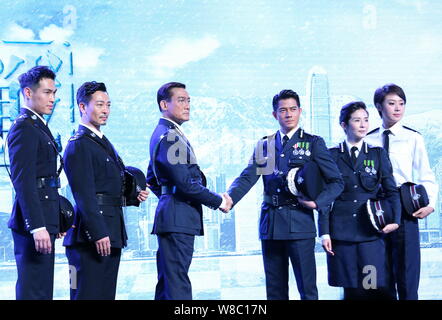 (De gauche) acteur taïwanais Tony Yeung, acteur chinois Wu Yue, Hong Kong acteurs Tony Leung Ka-fai et Aaron Kwok, actrice de Hong Kong Yeung Charlie et C Banque D'Images