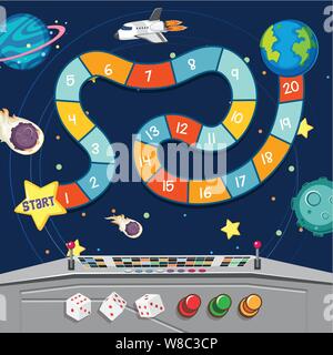 Jeu de société avec de la terre et des planètes dans l'espace illustration Illustration de Vecteur