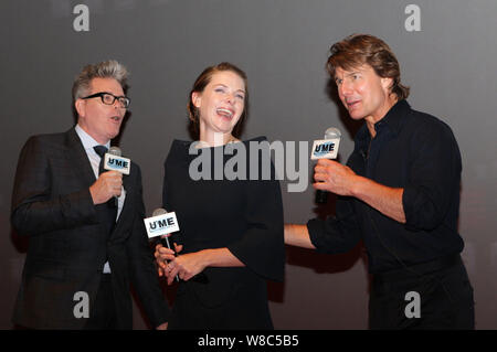 (De gauche) American réalisateur Christopher McQuarrie, actrice suédoise Rebecca Ferguson et l'acteur américain Tom Cruise assister à un événement pour leur premiere Banque D'Images