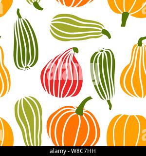 Dessiner à main motif transparente de citrouille en simple Doodle Vecteur Style Background colorful Pumpkins de différentes formes et tailles isolated Illustration de Vecteur