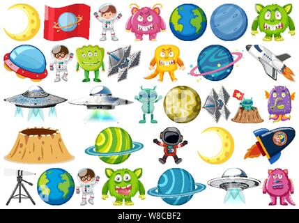 Ensemble d'objets isolés - thème astronomie illustration Illustration de Vecteur