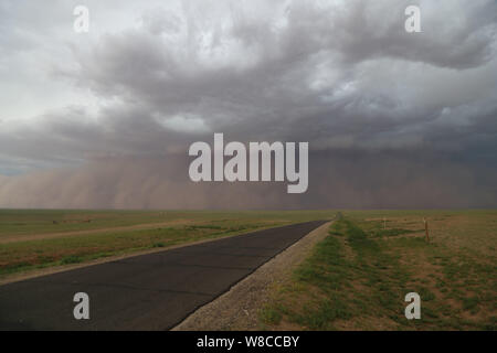 A 100 mètres de haut sandstorm balaie un festival Nadam célébration en Naoer Eren Sumu de la bannière droite Sonid, Xilin Gol Ligue, le nord de la Chine dans la Banque D'Images