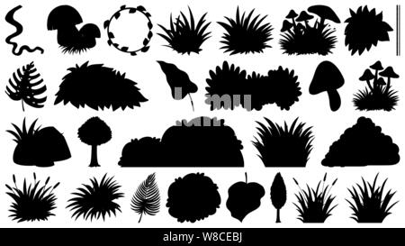Ensemble d'objets isolés sihouette - thème illustration plantes Illustration de Vecteur