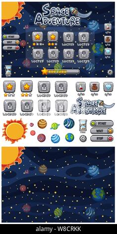 L'espace de jeu d'aventure avec des planètes dans l'espace illustration Illustration de Vecteur