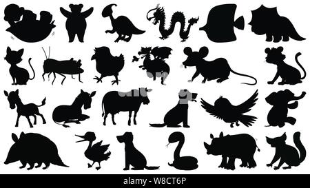 Ensemble d'objets isolés sihouette thème - illustration des animaux sauvages Illustration de Vecteur