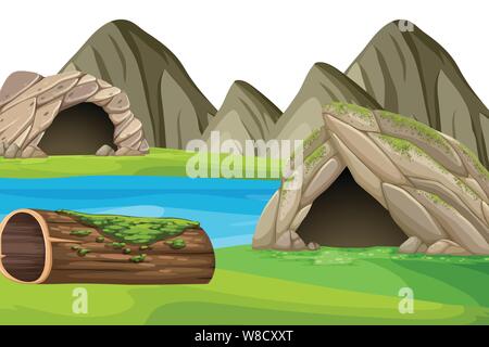 Fond de paysage par l'illustration du lac grotte Illustration de Vecteur