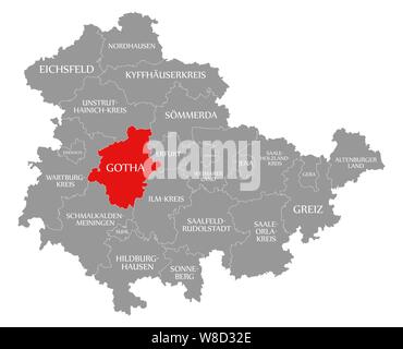Gotha a mis en évidence dans la carte rouge de Thuringe, Allemagne Banque D'Images