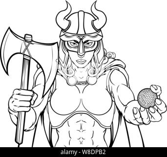 Femme Viking Warrior Woman Golf Gladiator Illustration de Vecteur