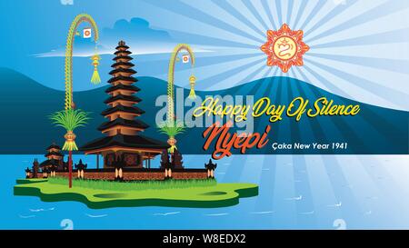 Hindu indonésien Holiday Greeting Happy Day de Silence Saka Nyepi Nouvelle Année 1941 Illustration de Vecteur