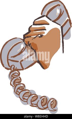 Hand holding vintage téléphone filaire part dessiner & couleur vaguement Illustration de Vecteur