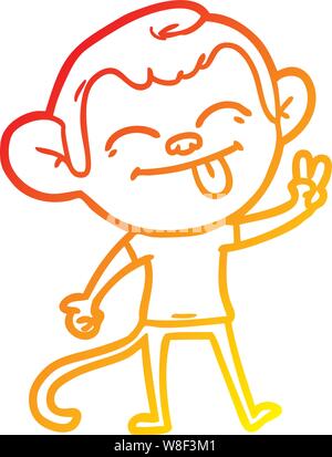 Ligne de gradient chaud dessin d'un funny cartoon monkey making peace sign Illustration de Vecteur