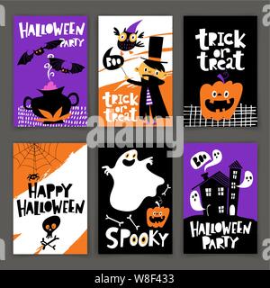 Jeu de vector Happy Halloween affiches dans télévision cartoon style rétro Illustration de Vecteur