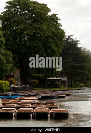 Plates amarré sur la rivière Cam, dans la ville de Cambridge, en Angleterre. Banque D'Images