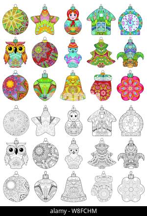 Zentangle de Noël stylisé ensemble de décorations. Illustration vecteur de dentelle à la main Illustration de Vecteur