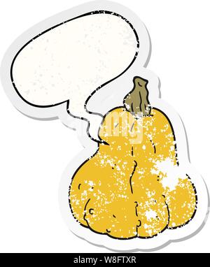 Cartoon squash avec bulle en difficulté en difficulté autocollant ancien Illustration de Vecteur