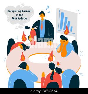 Épuisement émotionnel au bureau grâce à leur patron. Illustration de Vecteur