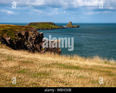 Tête de vers, vu de l'clifftops à Rhossili. AONB, Gower, Pays de Galles, Royaume-Uni. Banque D'Images