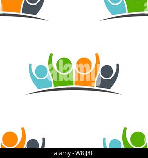 Image travail d'équipe cinq amis. Seamless Vector Pattren Illustration de Vecteur