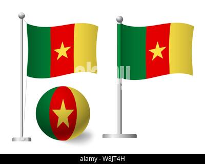 Drapeau Cameroun sur perche et la balle. Mât en métal. Drapeau national du Cameroun illustration Banque D'Images