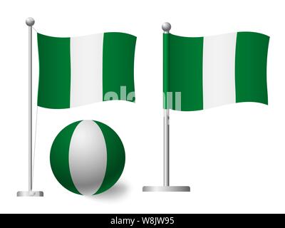 Nigéria drapeau sur mât et balle. Mât en métal. Drapeau national du Nigéria illustration Banque D'Images