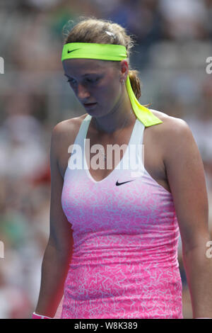 Petra Kvitova de la République tchèque est représentée dans le simple féminin deuxième tour du tournoi de tennis Open d'Australie 2015 contre Mona B Banque D'Images