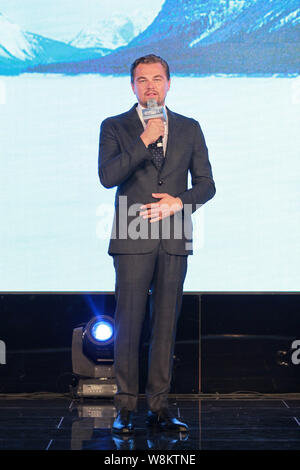 L'acteur américain Leonardo DiCaprio assiste à une conférence de presse pour promouvoir son nouveau film "Le Revenant" à Beijing, Chine, 20 mars 2016. DiCap Leonardo Banque D'Images