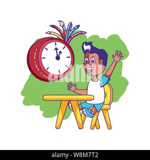 Petit garçon assis à l'école des élèves 24 avec horloge vector illustration design Illustration de Vecteur