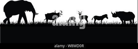 Les animaux sauvages silhouettes noires, Vector illustration isolé sur fond blanc Illustration de Vecteur