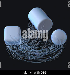 Les lignes de connexion avec des géométries créative, rendu 3d. Dessin numérique de l'ordinateur. Banque D'Images