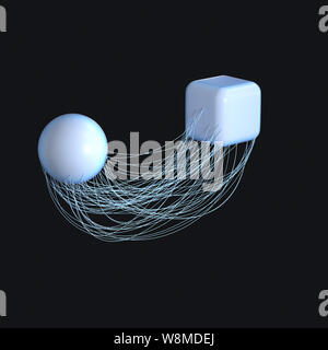 Les lignes de connexion avec des géométries créative, rendu 3d. Dessin numérique de l'ordinateur. Banque D'Images