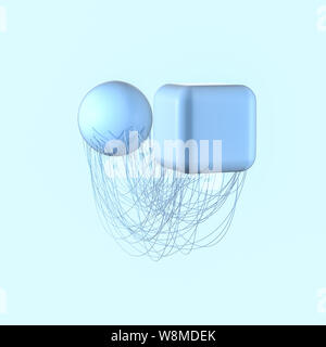 Les lignes de connexion avec des géométries créative, rendu 3d. Dessin numérique de l'ordinateur. Banque D'Images