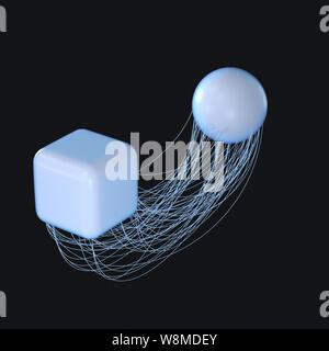 Les lignes de connexion avec des géométries créative, rendu 3d. Dessin numérique de l'ordinateur. Banque D'Images