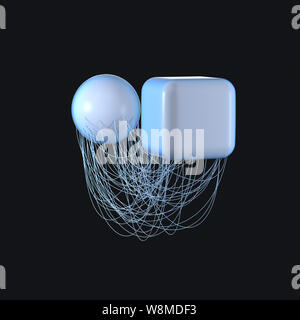Les lignes de connexion avec des géométries créative, rendu 3d. Dessin numérique de l'ordinateur. Banque D'Images