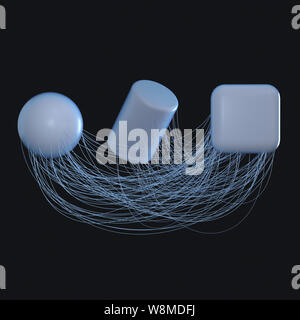 Les lignes de connexion avec des géométries créative, rendu 3d. Dessin numérique de l'ordinateur. Banque D'Images