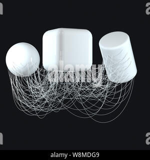 Les lignes de connexion avec des géométries créative, rendu 3d. Dessin numérique de l'ordinateur. Banque D'Images
