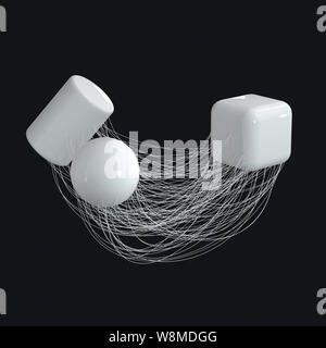 Les lignes de connexion avec des géométries créative, rendu 3d. Dessin numérique de l'ordinateur. Banque D'Images