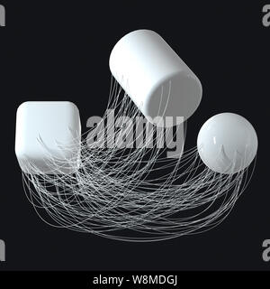 Les lignes de connexion avec des géométries créative, rendu 3d. Dessin numérique de l'ordinateur. Banque D'Images