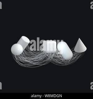 Les lignes de connexion avec des géométries créative, rendu 3d. Dessin numérique de l'ordinateur. Banque D'Images