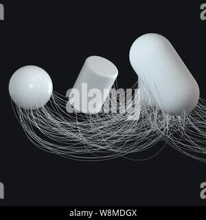 Les lignes de connexion avec des géométries créative, rendu 3d. Dessin numérique de l'ordinateur. Banque D'Images