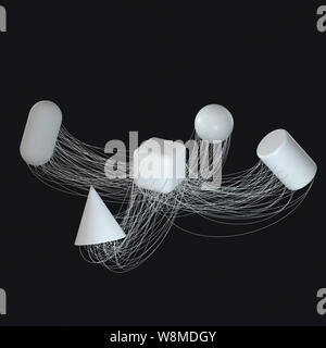 Les lignes de connexion avec des géométries créative, rendu 3d. Dessin numérique de l'ordinateur. Banque D'Images