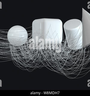 Les lignes de connexion avec des géométries créative, rendu 3d. Dessin numérique de l'ordinateur. Banque D'Images