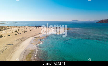 Vue aérienne de la côte est de Fuerteventura, îles canaries Banque D'Images