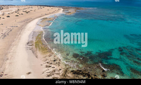 Vue aérienne de la côte est de Fuerteventura, îles canaries Banque D'Images