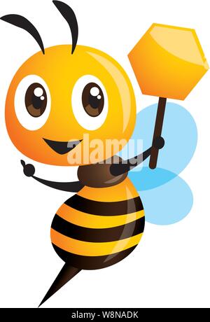 Cartoon cute bee pointant et tenant une signalisation. vector illustration isolé Illustration de Vecteur