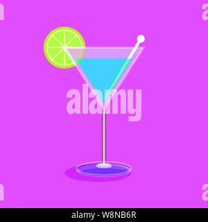 Boire un verre à martini avec une tranche de lime fruit vert sur un fond bleu clair Illustration de Vecteur