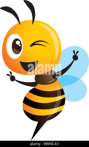 Cartoon cute bee montrant la victoire de main. vector illustration isolé Illustration de Vecteur