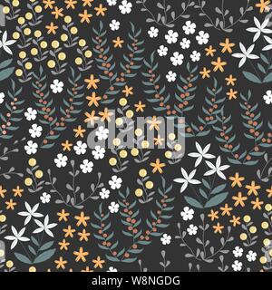 Avec motif floral seamless Vector abstract télévision doodle des éléments tels que les plantes, fleurs, baies et d'herbes. Forest nature background Illustration de Vecteur