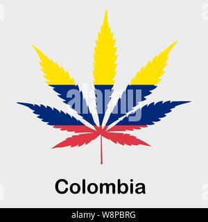 Drapeau dans la forme d'une feuille de cannabis. Le concept de la légalisation de la marijuana, du cannabis en Colombie Illustration de Vecteur