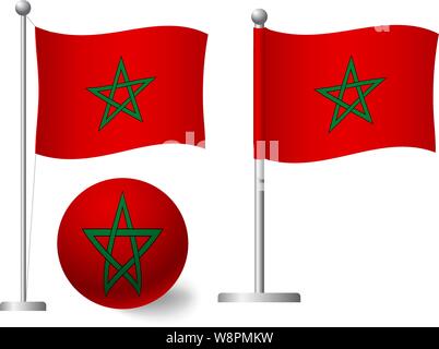 Maroc drapeau sur mât et balle. Mât en métal. Drapeau national du Maroc vector illustration Illustration de Vecteur