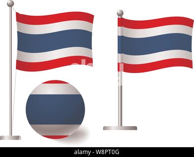 Drapeau de la Thaïlande sur le poteau et le ballon. Mât en métal. Drapeau national de la Thaïlande vector illustration Illustration de Vecteur